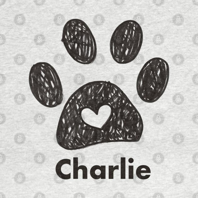 Charlie name made of hand drawn paw prints by GULSENGUNEL